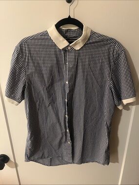 Michael Kors Navy and White Gingham Button-Down Shirt